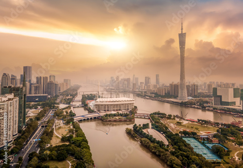 Aerial photography of Guangzhou city architecture skyline