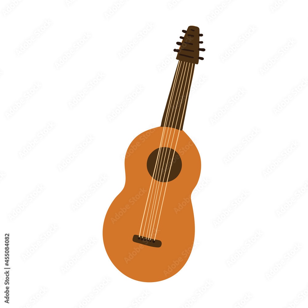 Musical instrument Spanish guitar, balalaika. Vector illustration, hand-drawn flat style 