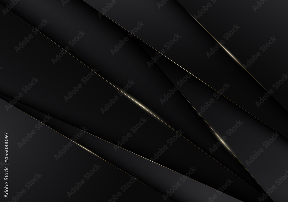 Abstract 3D black stripes low polygon triangles with golden lines overlapping background Abstract 3D black stripes low polygon triangles with golden lines overlapping background
