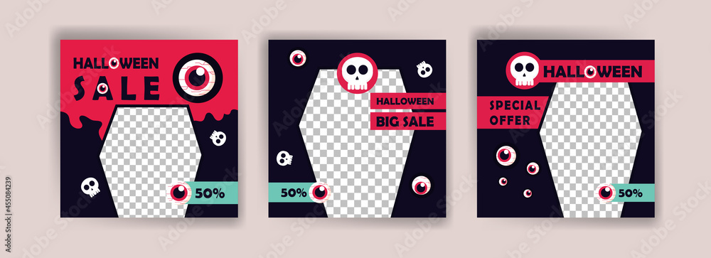 Social media post template for halloween sale. Sales banner for halloween celebration. Social media post template for halloween sale. Sales banner for halloween celebration.