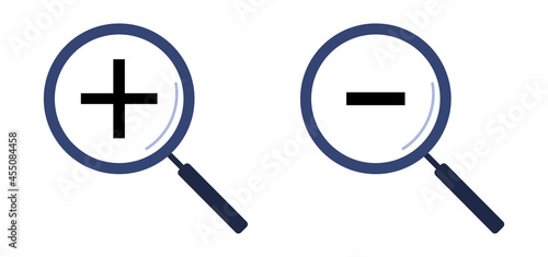 Vector illustration of magnifying glass for zoom in or zoom out symbol.
