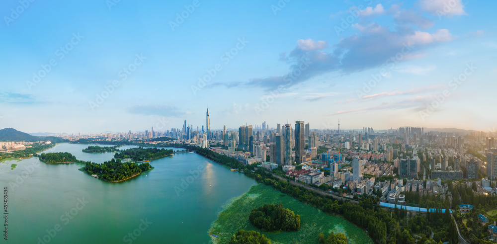 Aerial photography of Nanjing Xuanwu Lake urban architecture skyline