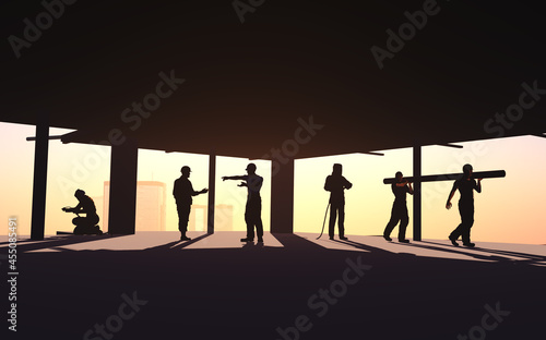 Silhouette of the workers