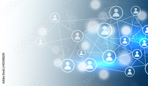 Social network connection concept blue background