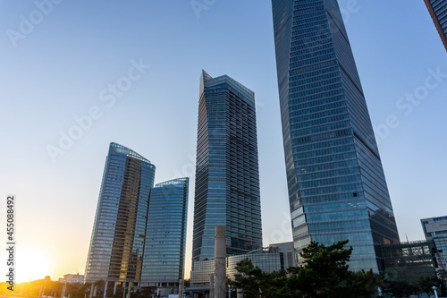Qingdao financial center skyscraper street view