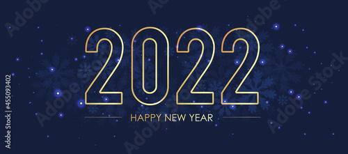 A postcard for the year 2022. On a dark background with sequins and snowflakes. Horizontal vector banner