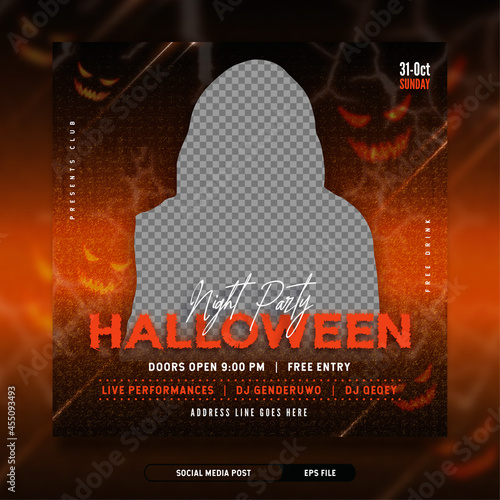 Halloween night party invitation social media post banner template