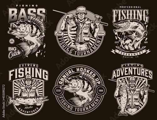 Vintage monochrome fishing designs