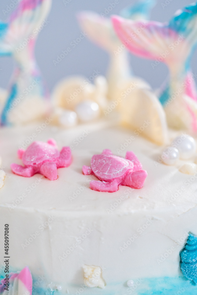 Mermaid themed 3 layer vanilla cake Mermaid themed 3 layer vanilla cake