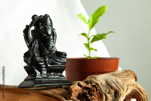 Photography Statuette of a Hindu god from the religion of Lord Ganesha with his hand raised