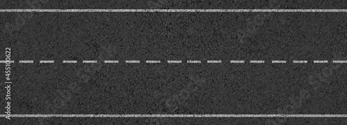 Empty highway black asphalt road and white dividing lines, Top view © chiew