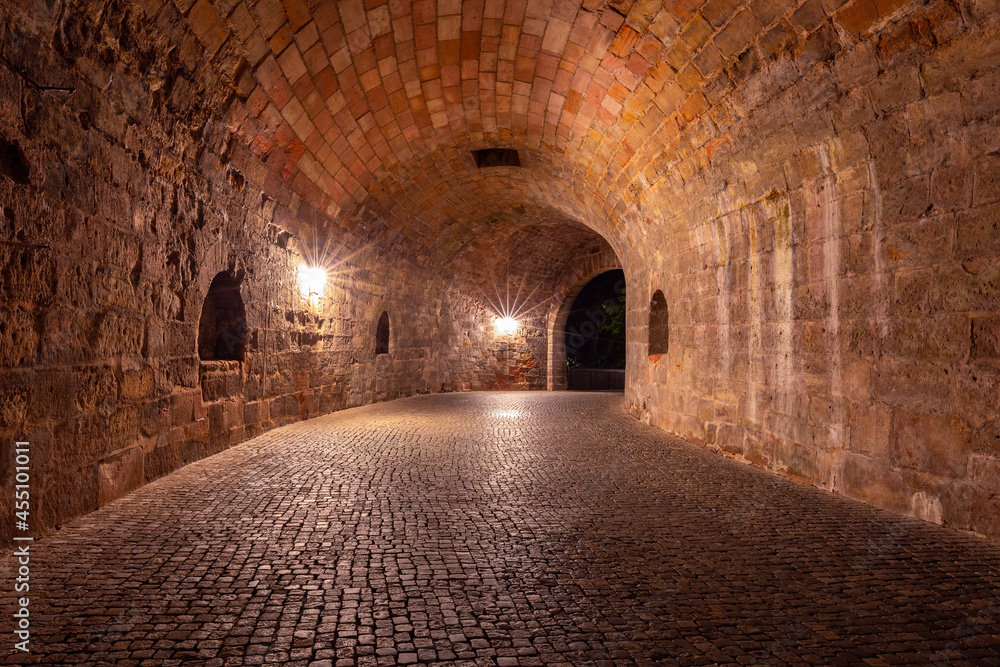 Nuremberg. Old stone tunnel under the city fortress.