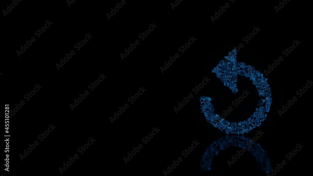 Fototapeta premium 3d rendering mechanical parts in shape of symbol of refresh arrow isolated on black background with floor reflection