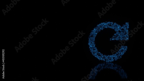 3d rendering mechanical parts in shape of symbol of refresh arrow isolated on black background with floor reflection