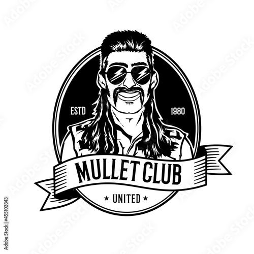 A man with mullet hair style and red neck shirt, good for club logo andtshirt design