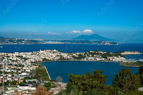 landscape of Miseno its promontory and lake from Procida mount, Naples photo
