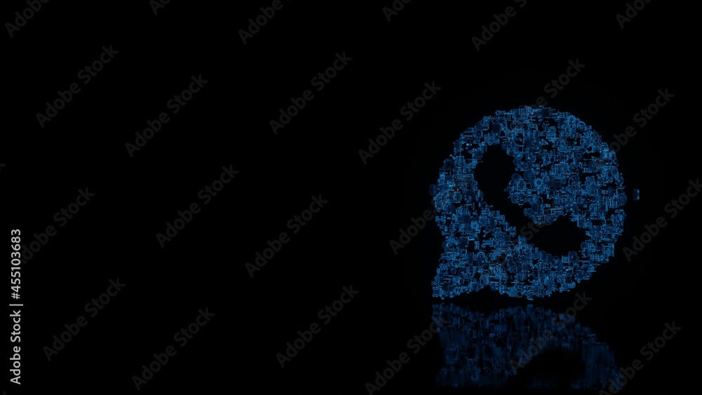 3d rendering mechanical parts in shape of symbol of communication WhatsApp isolated on black background with floor reflection 3d rendering mechanical parts in shape of symbol of communication WhatsApp isolated on black background with floor reflection