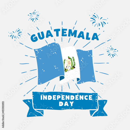 Square Banner illustration of Guatemala independence day celebration. Waving flag and hands clenched. Vector illustration.
