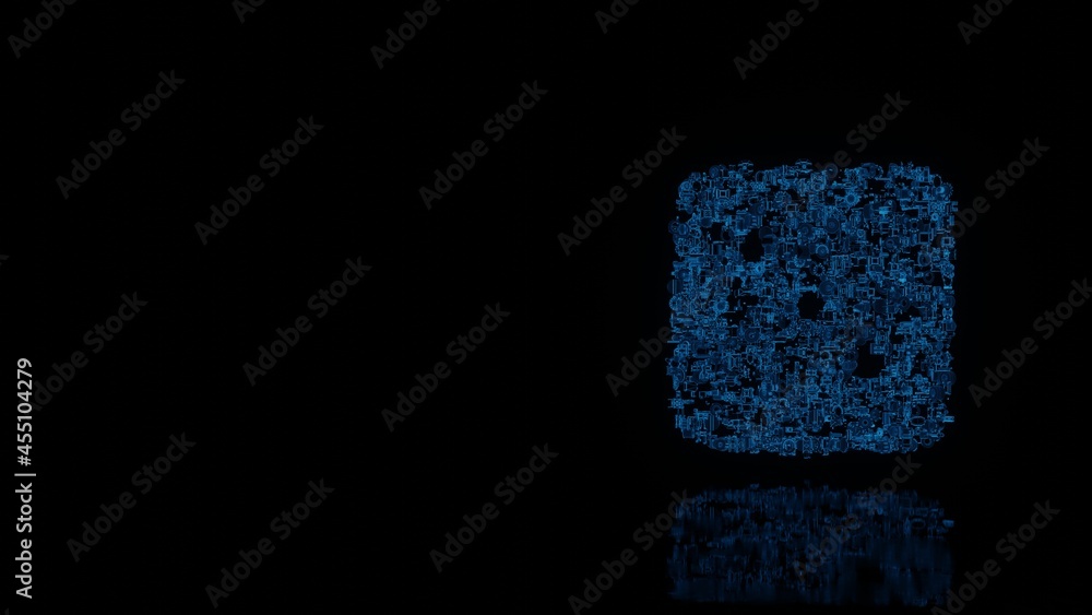 3d rendering mechanical parts in shape of symbol of dice three isolated on black background with floor reflection 3d rendering mechanical parts in shape of symbol of dice three isolated on black background with floor reflection