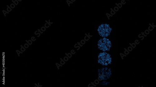 3d rendering mechanical parts in shape of symbol of ellipsis vertical isolated on black background with floor reflection © Destrosvet