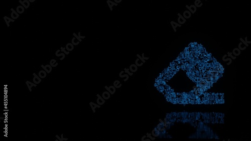 3d rendering mechanical parts in shape of symbol of eraser isolated on black background with floor reflection