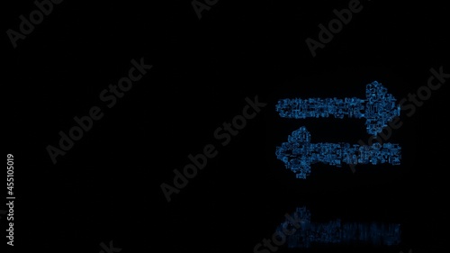 3d rendering mechanical parts in shape of symbol of exchange alt isolated on black background with floor reflection
