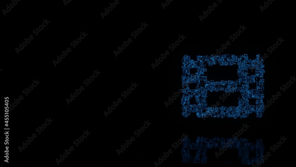 3d rendering mechanical parts in shape of symbol of film isolated on black background with floor reflection 3d rendering mechanical parts in shape of symbol of film isolated on black background with floor reflection