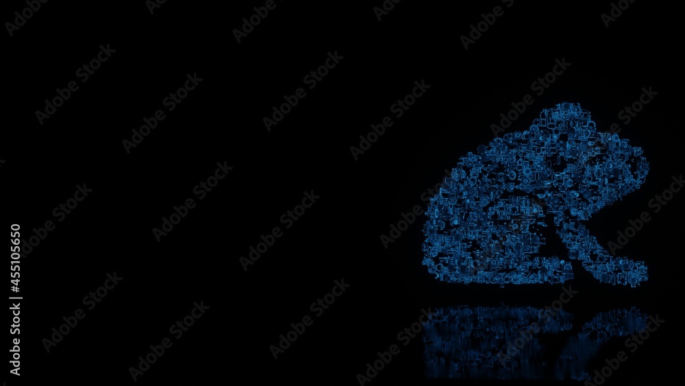 3d rendering mechanical parts in shape of symbol of frog isolated on black background with floor reflection 3d rendering mechanical parts in shape of symbol of frog isolated on black background with floor reflection