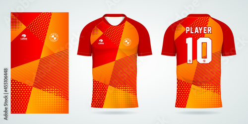 red orange sports jersey template for team uniforms and Soccer t shirt design