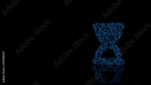 3d rendering mechanical parts in shape of symbol of hourglass start isolated on black background with floor reflection