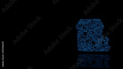 3d rendering mechanical parts in shape of symbol of house isolated on black background with floor reflection