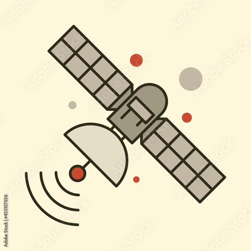 Artificial satellite isolated icon. Flat style. Communication, telecast, transmission concept. 