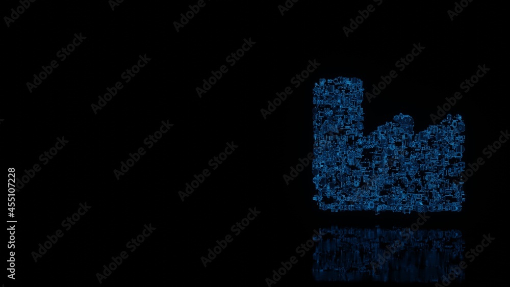 Fototapeta premium 3d rendering mechanical parts in shape of symbol of industry isolated on black background with floor reflection