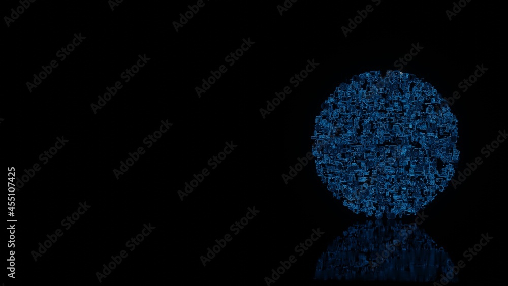 3d rendering mechanical parts in shape of symbol of internet isolated on black background with floor reflection 3d rendering mechanical parts in shape of symbol of internet isolated on black background with floor reflection