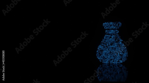 3d rendering mechanical parts in shape of symbol of money bag isolated on black background with floor reflection