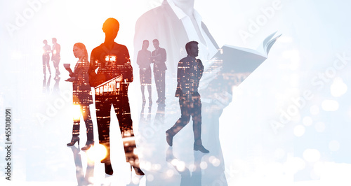 Принти на полотні Silhouettes of group of business people work together