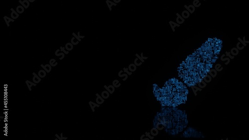 3d rendering mechanical parts in shape of symbol of paint brush isolated on black background with floor reflection