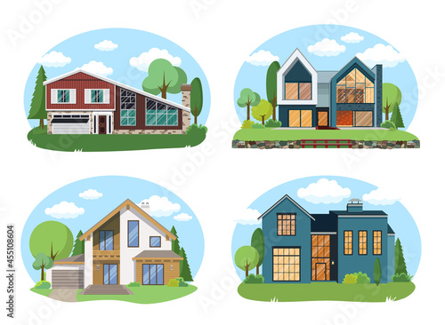 Vector Buildings Set. Flat Design Houses set Isolated on White Background.