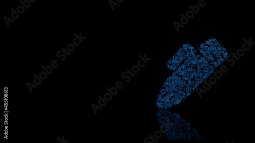 3d rendering mechanical parts in shape of symbol of pen alt isolated on black background with floor reflection