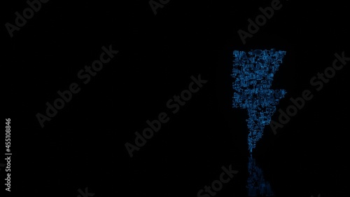 3d rendering mechanical parts in shape of symbol of photo isolated on black background with floor reflection