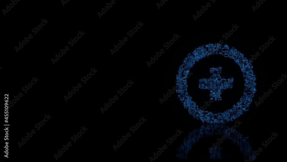 3d rendering mechanical parts in shape of symbol of round isolated on black background with floor reflection 3d rendering mechanical parts in shape of symbol of round isolated on black background with floor reflection