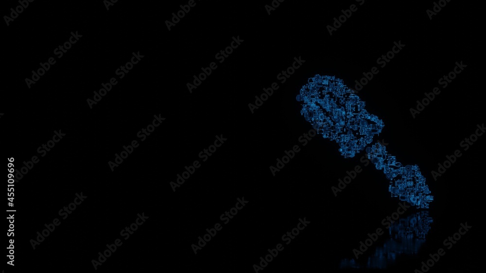 3d rendering mechanical parts in shape of symbol of screwdriver isolated on black background with floor reflection 3d rendering mechanical parts in shape of symbol of screwdriver isolated on black background with floor reflection
