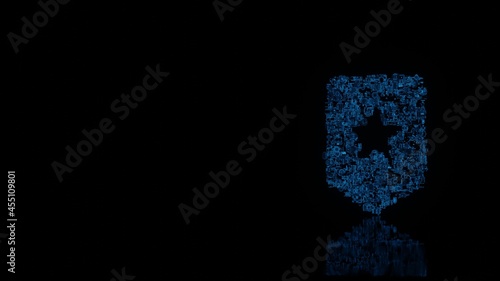 3d rendering mechanical parts in shape of symbol of shapes isolated on black background with floor reflection