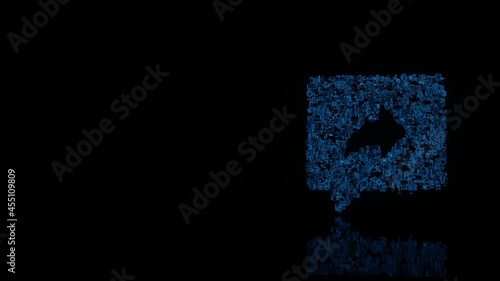 3d rendering mechanical parts in shape of symbol of share isolated on black background with floor reflection