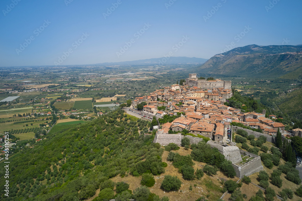 aerial view of the medieval town of sermoneta latina