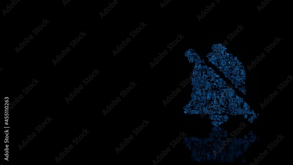 3d rendering mechanical parts in shape of symbol of sound isolated on black background with floor reflection 3d rendering mechanical parts in shape of symbol of sound isolated on black background with floor reflection