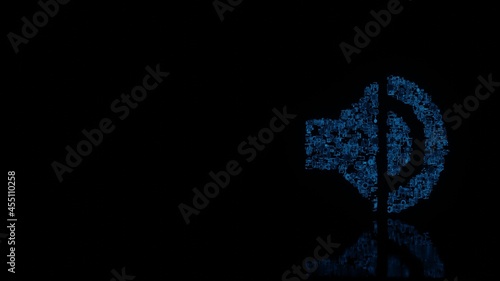 3d rendering mechanical parts in shape of symbol of sound isolated on black background with floor reflection