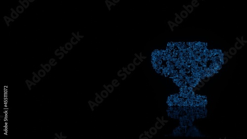 3d rendering mechanical parts in shape of symbol of trophy isolated on black background with floor reflection