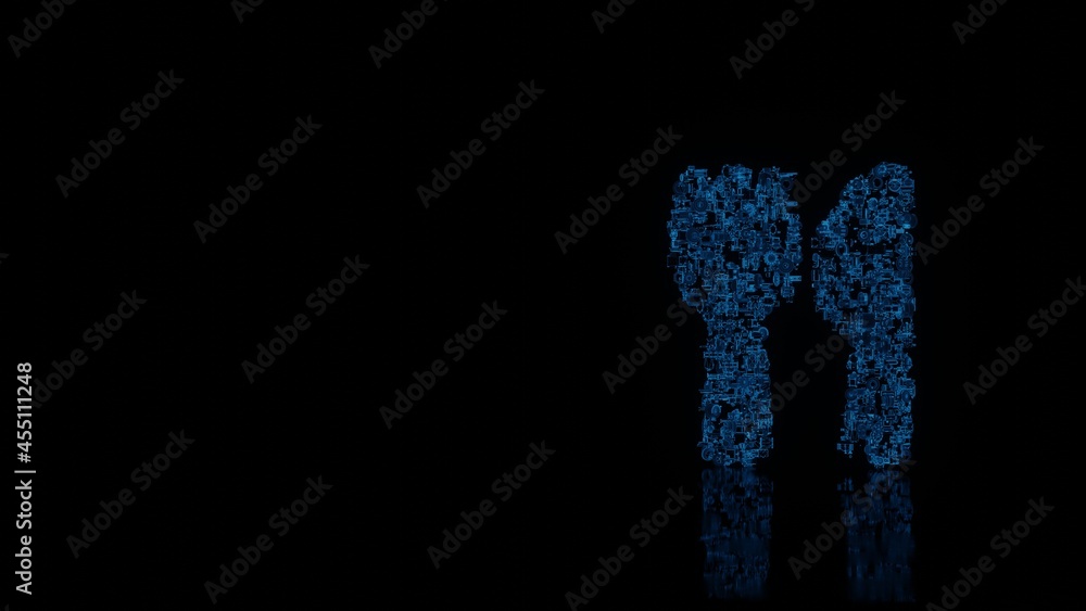 3d rendering mechanical parts in shape of symbol of utensils isolated on black background with floor reflection 3d rendering mechanical parts in shape of symbol of utensils isolated on black background with floor reflection