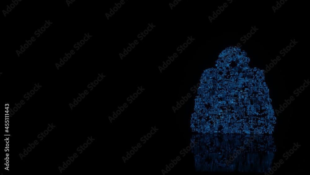 3d rendering mechanical parts in shape of symbol of weight hanging isolated on black background with floor reflection 3d rendering mechanical parts in shape of symbol of weight hanging isolated on black background with floor reflection